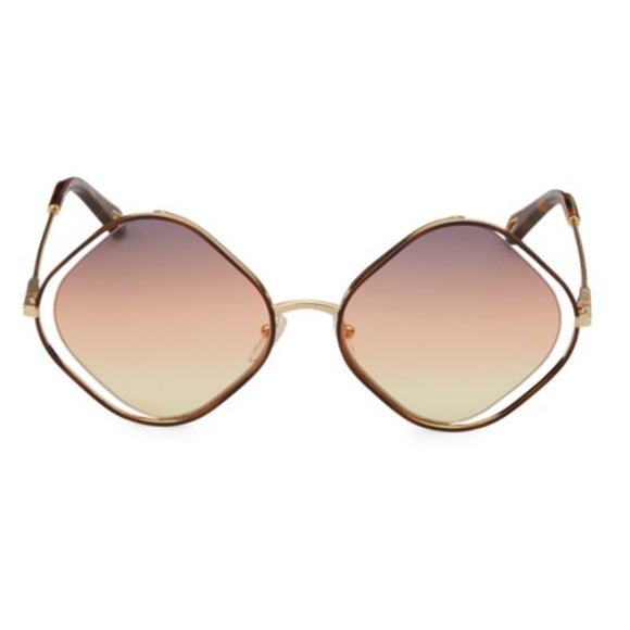NEW CHLOÉ 57MM Diamond Shape Gold Frame Grey Brown Multi Gradient
